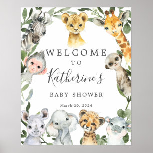 Safari Animals Baby Shower Welcome Sign
