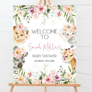 Safari Animals Baby Shower Welcome Sign, Girl Jung Foam Board