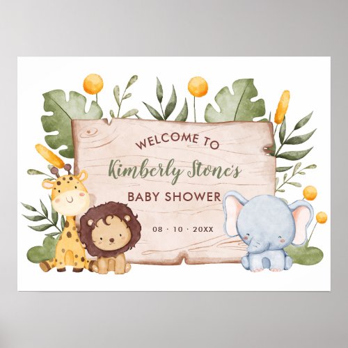 Safari Animals Baby Shower Welcome Sign Poster