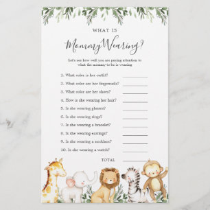 Safari Animals Baby Shower What is Mommy Wearing