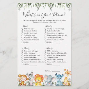 Safari Animals Baby Shower What's in Your Phone