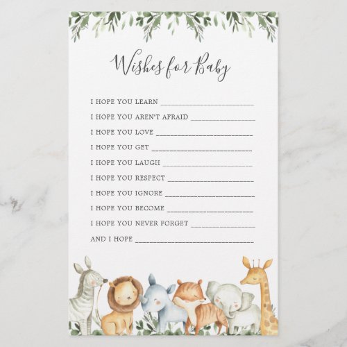 Safari Animals Baby Shower Wishes For Baby