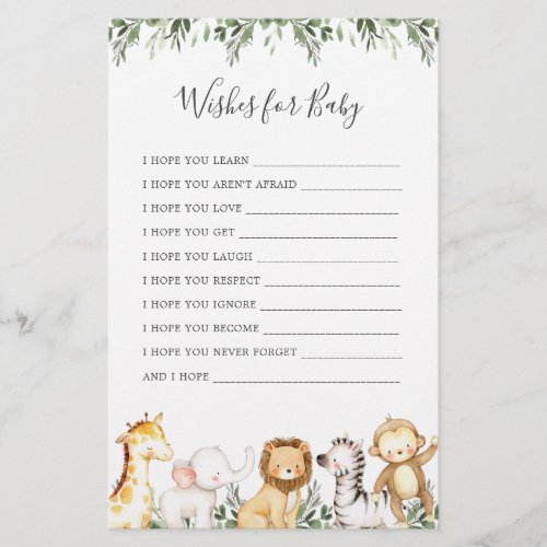 Safari Animals Baby Shower Wishes For Baby