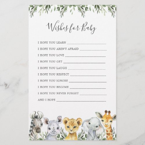 Safari Animals Baby Shower Wishes For Baby