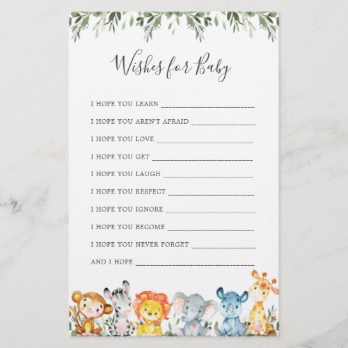 Safari Animals Baby Shower Wishes For Baby