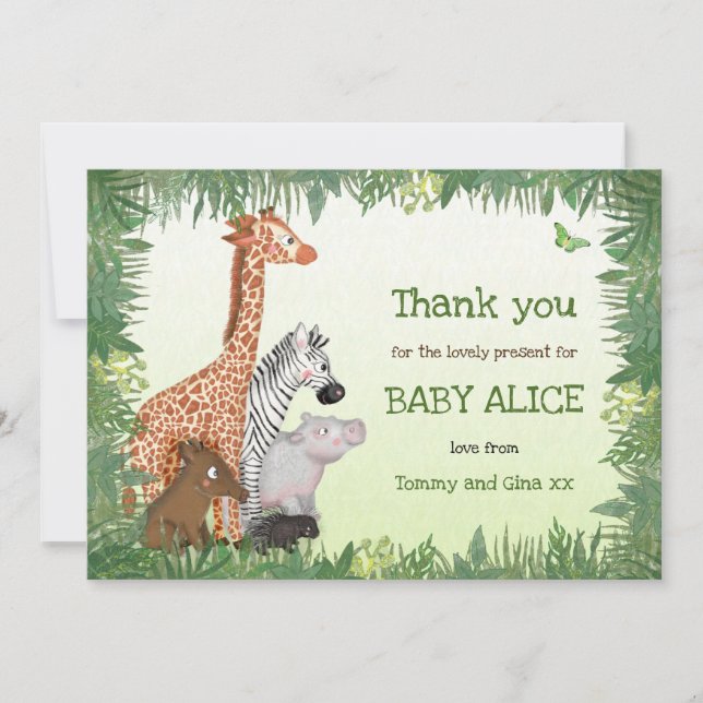 Safari animals baby thank you card (Front)
