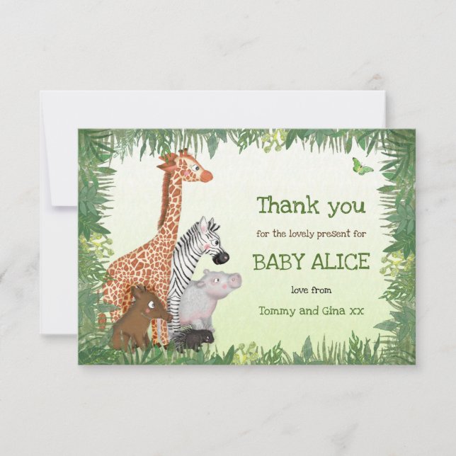 Safari animals baby thank you card (small) (Front)