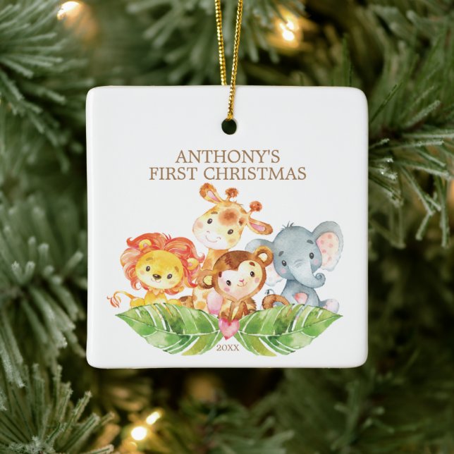 Safari Animals Baby's First Christmas Ornament (Tree)