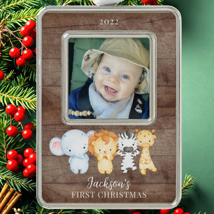 Safari Animals Baby's First Christmas Photo Christ Ornament