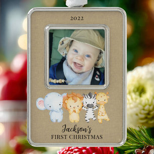 Safari Animals Baby's First Christmas Photo  Ornament