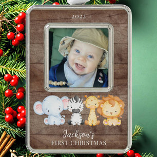 Safari Animals Baby's First Christmas Photo Ornament