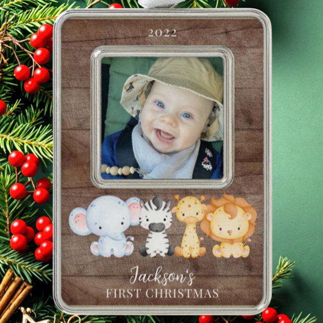 Safari Animals Baby's First Christmas Photo Ornament (Creator Uploaded)