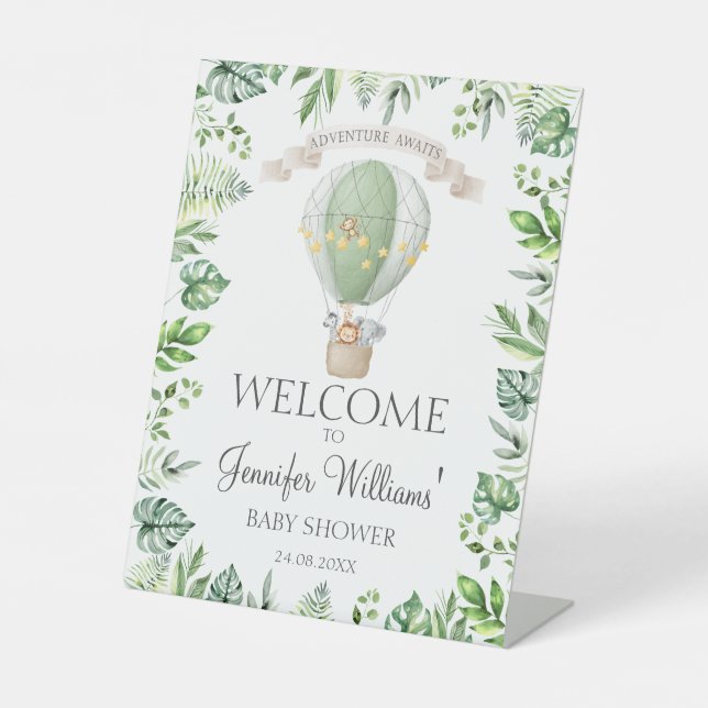 Safari Animals Balloon Baby Shower Welcome Sign (Front)