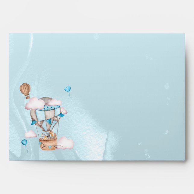 Safari Animals Balloons Blue Boy Baby Shower Envelope (Front)