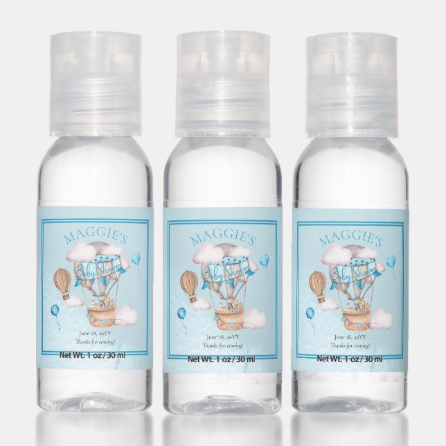 Safari Animals Balloons Blue Boy Baby Shower Hand Sanitizer (Set)