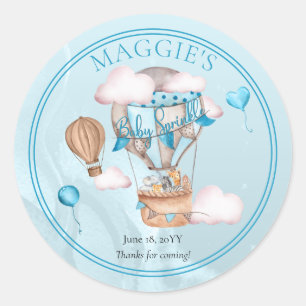 Safari Animals Balloons Blue Boy Baby Sprinkle Classic Round Sticker