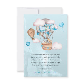 Safari Animals Balloons Boy Baby Shower Thank You Card