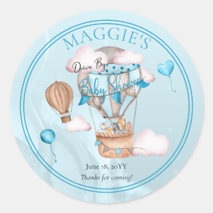 Safari Animals Balloons Drive By Boy Baby Shower Classic Round Sticker