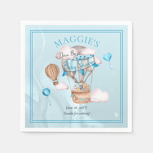 Safari Animals Balloons Drive By Boy Baby Shower Napkins (Front)