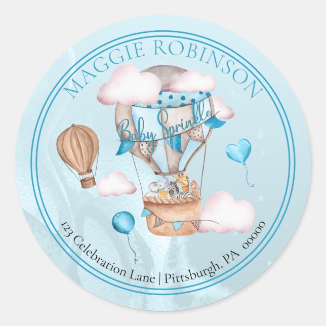 Safari Animals Balloons Sprinkle Return Address Classic Round Sticker (Front)