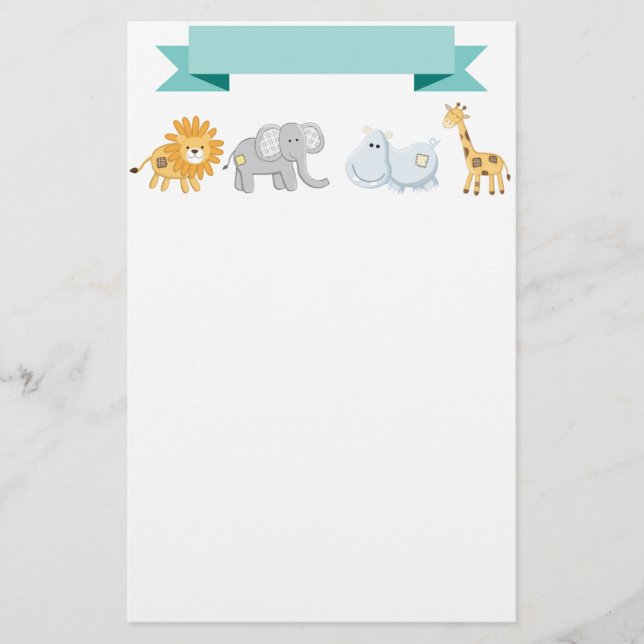 Safari Animals Banner Stationery (Front)