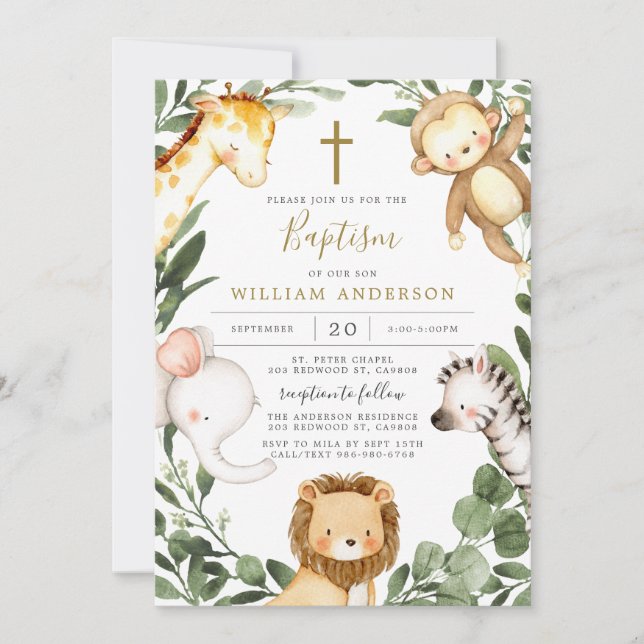 Safari Animals Baptism/Christening Invitation (Front)