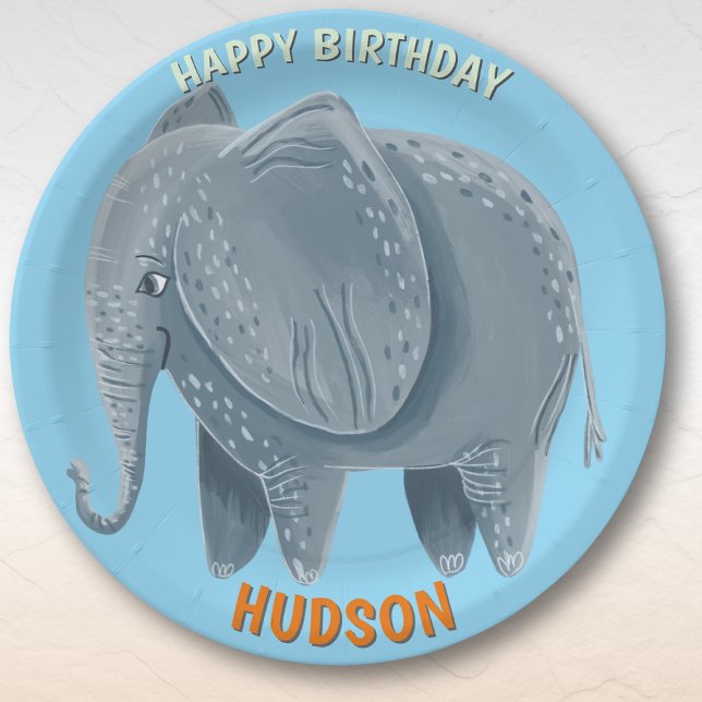Safari animals birthday elephant kid custom paper plates (Creator Uploaded)