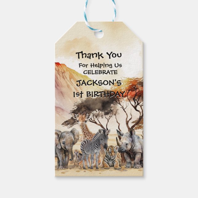 Safari Animals Birthday Favor Tag (Front)