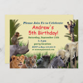 Safari animals birthday invitation (Front/Back)