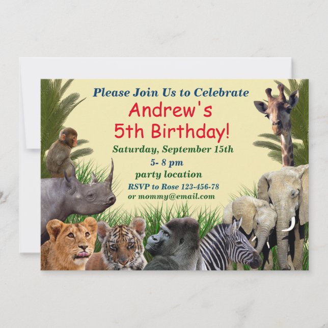 Safari animals birthday invitation (Front)