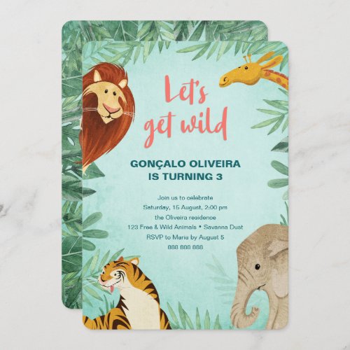 Safari Animals Birthday Jungle Party Boy Lets Wild Invitation