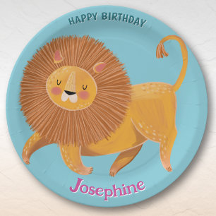 Safari animals birthday lion girl paper plates