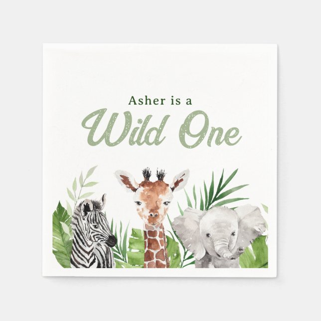 Safari Animals Birthday Napkins (Front)