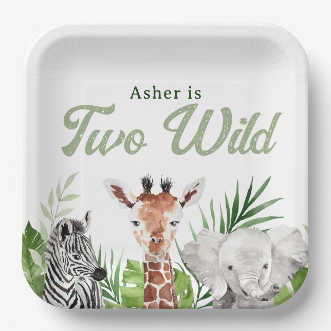 Safari Animals Birthday  Paper Plates (Front)