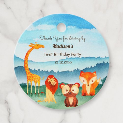 Safari Animals Birthday Party Blue Favor Tags