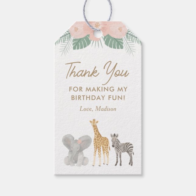Safari Animals Birthday Party Favor Tag (Front)
