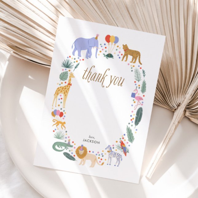 Safari Animals Birthday Party Thank You Note Card (Creator Uploaded)