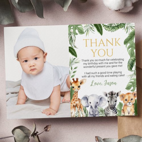 Safari Animals Birthday Photo Thank You Card