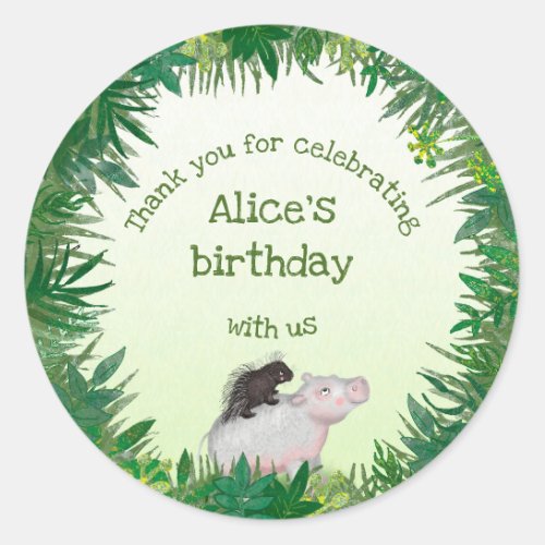 Safari animals birthday thank you round stickers