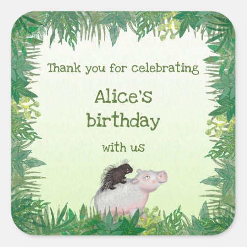 Safari animals birthday thank you square stickers