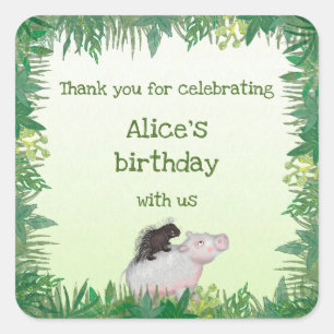 Safari animals birthday thank you square stickers