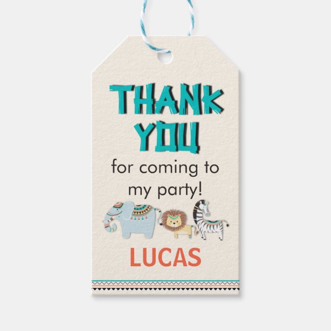 Safari Animals Birthday Thank You Tag (Front)