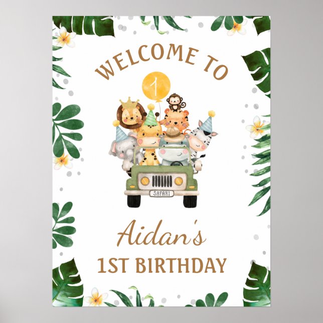 Safari Animals Birthday Welcome Sign (Front)