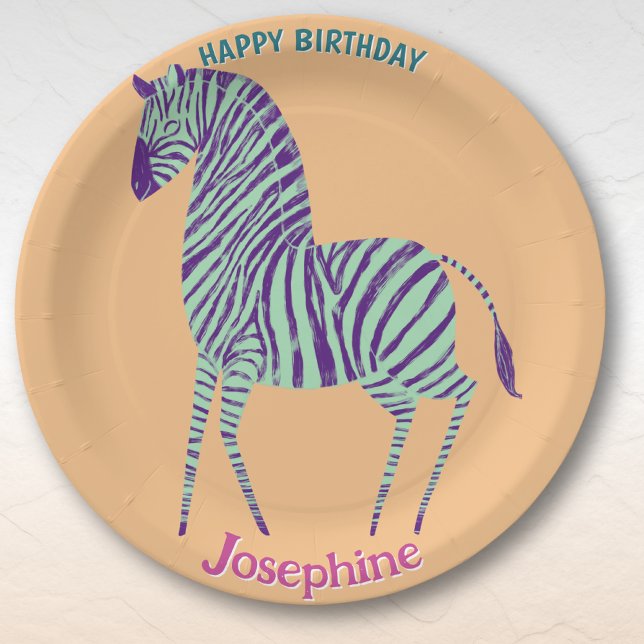 Safari animals birthday zebra girl paper plates (Creator Uploaded)