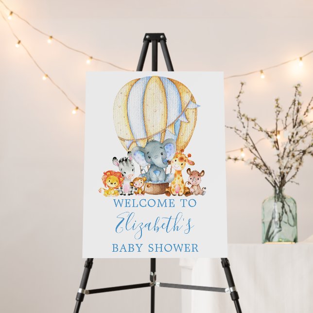 Safari Animals Blue Balloon Baby Shower Welcome Foam Board (In Situ (Stand))