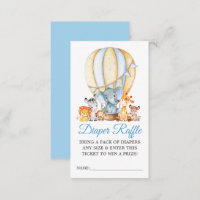 Safari Animals Blue Balloon Shower Diaper Raffle Enclosure Card