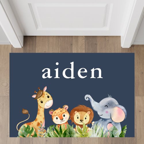 Safari Animals Blue Nursery Rug