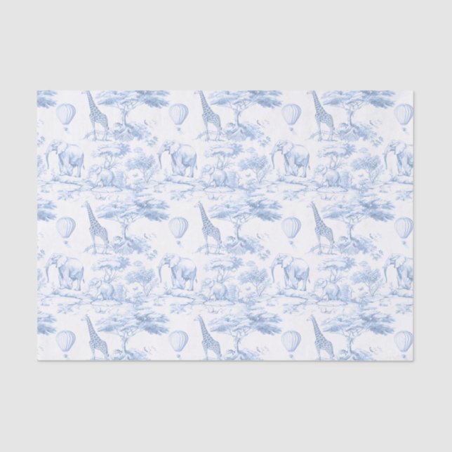 Safari Animals Blue Toile de Jouy Dusty Tissue Paper (Front)