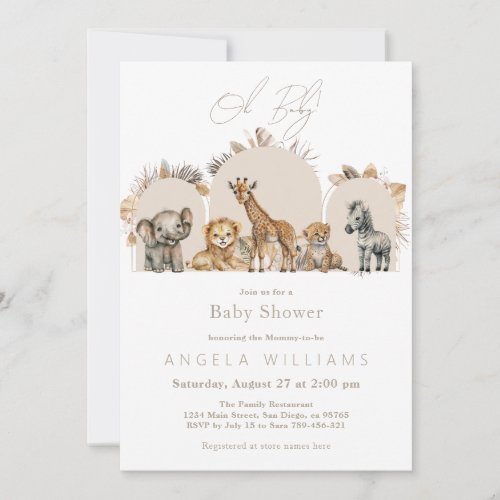 Safari Animals Boho Baby Shower with Book Request Invitation