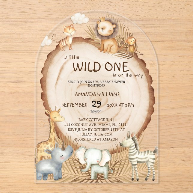 Safari Animals Boho Cute Baby Shower Acrylic Invitations (Front)